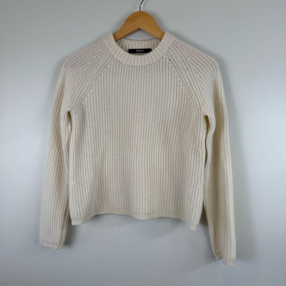 Quince Cashmere Fisherman Crewneck Sweater Cream Women's Size XS